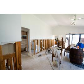 House with internal plasterboard removed to flood height, Idalia, 2019