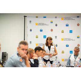 Mayor Jenny Hill  , Local Disaster Coordinator Wayne Preedy, and Queensland Police Force, Disaster Committee Meeting, 2019
