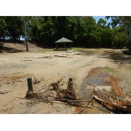 River silt and debris washed up in Black Weir Park, 2019. 