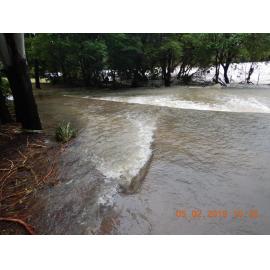 Flood damage and debris at the Gleesons Weir dog park, 2019.  
