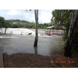 Ross River in flood from the Gleesons Weir Lookout, 2019.