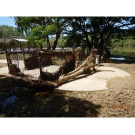 Flood damage and debris at the Gleesons Weir dog park, 2019.  