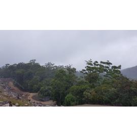 Rain falling over Paluma dam during the floods, 2019. 