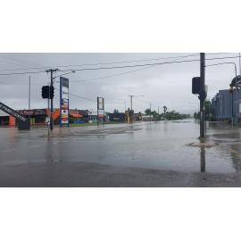 Flooded intersection at Kings Road and Woolcock Street, 2019.
