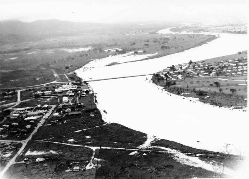 Ross River in flood, Bowen Road Bridge, Townsville, 1972.
